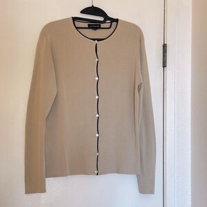 Ann Taylor: 100% Silk Button Up Cardigan Beige Cream With Black Trim L